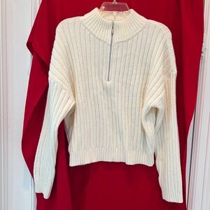Cozy White Ribbed Sweater-New